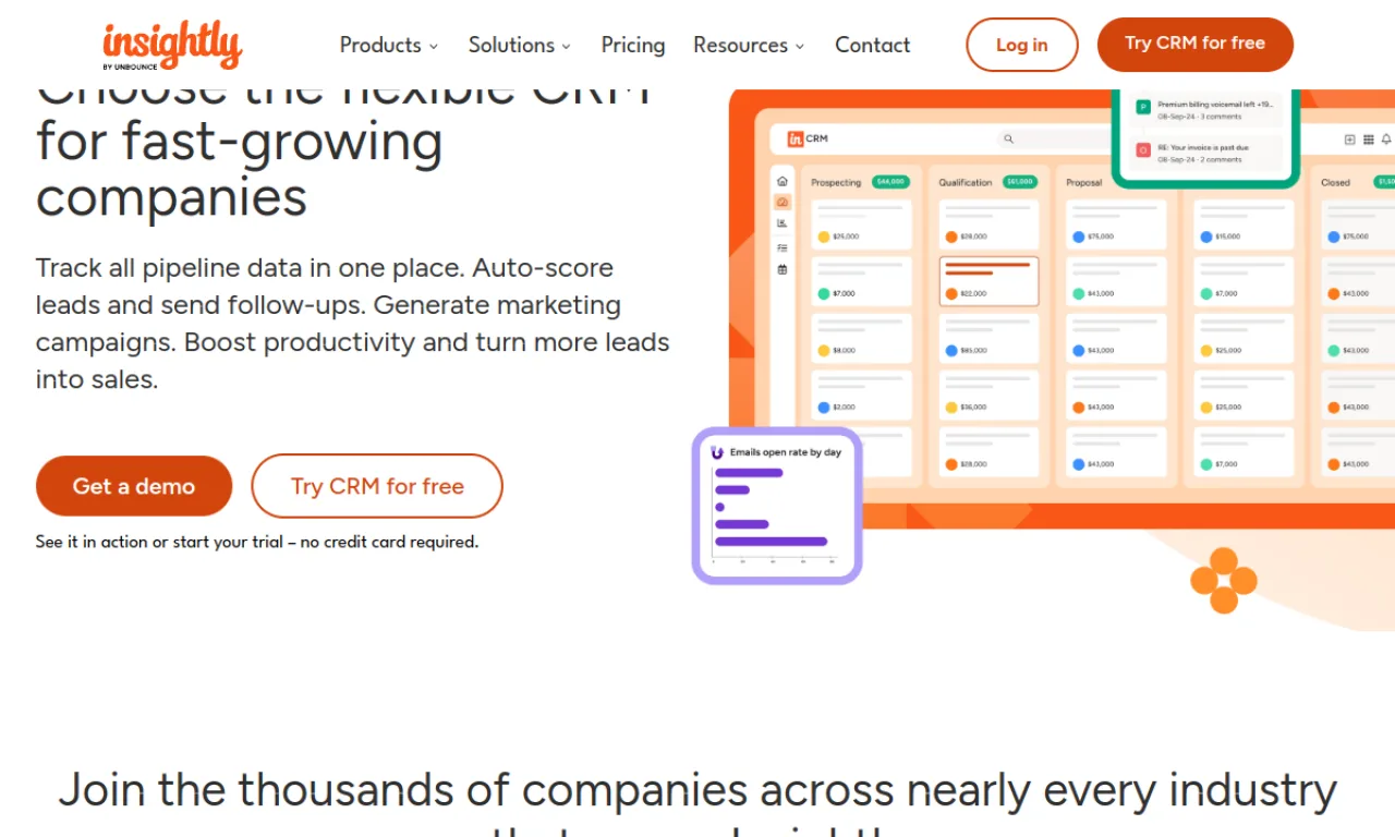 Screenshot of Insightly CRM website