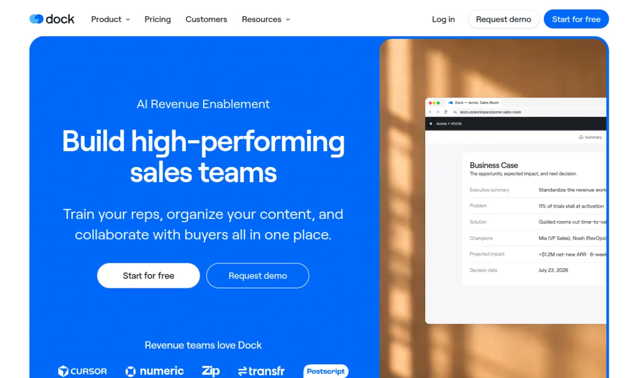 Screenshot of Dock website