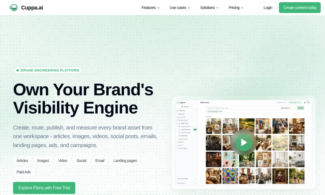 Screenshot of Cuppa / Content at Scale website