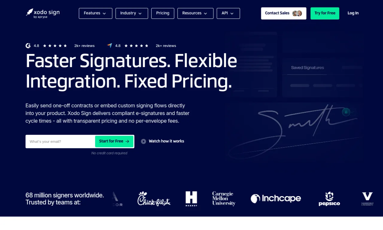 Screenshot of Xodo Sign website