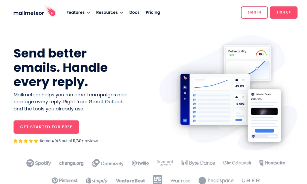 Screenshot of Mailmeteor website