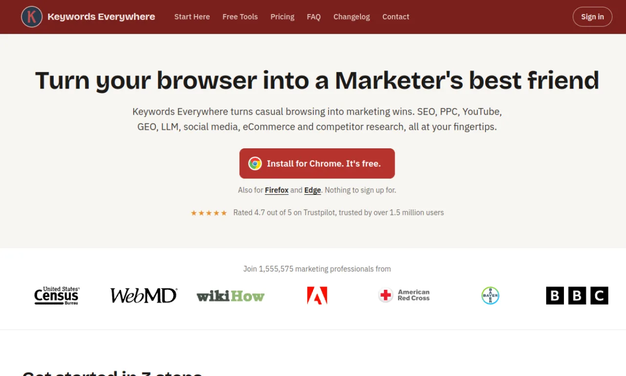 Screenshot of Keywords Everywhere website
