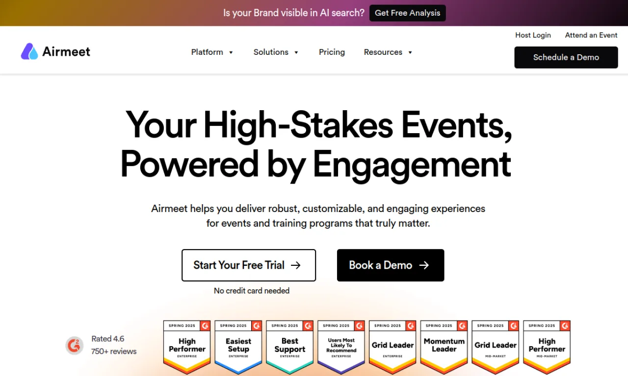 Screenshot of Airmeet website