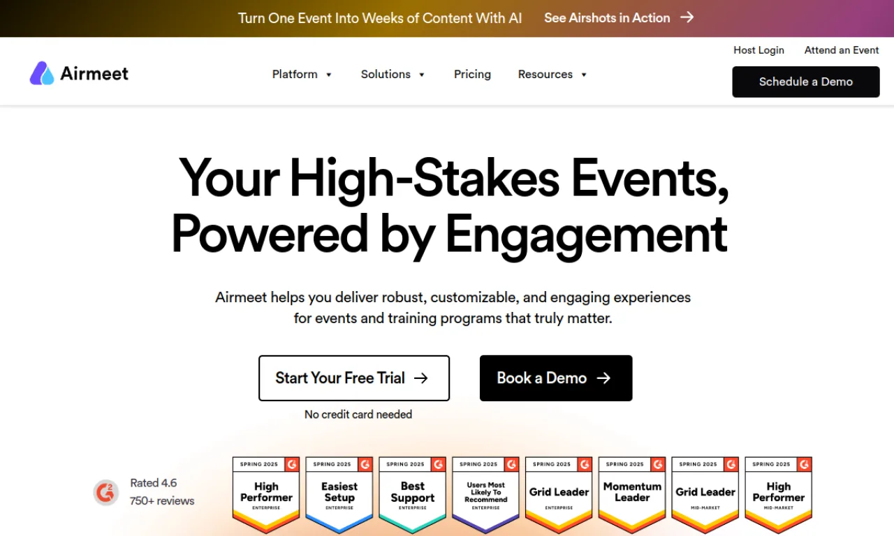 Screenshot of Airmeet website