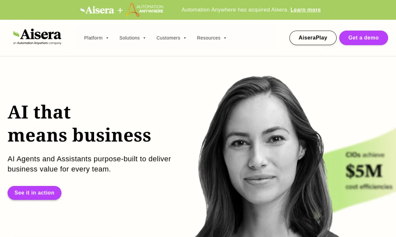 Screenshot of Aisera website