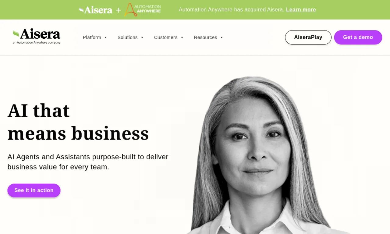 Screenshot of Aisera website