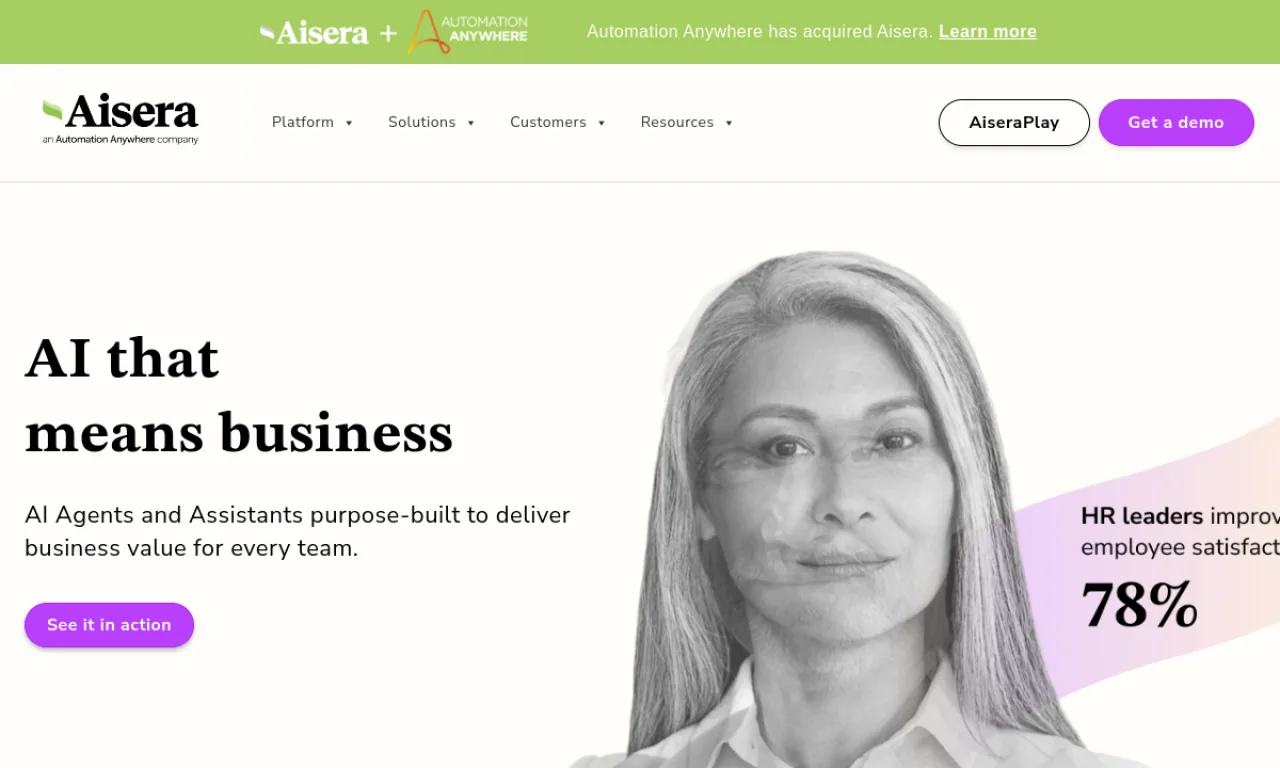 Screenshot of Aisera website