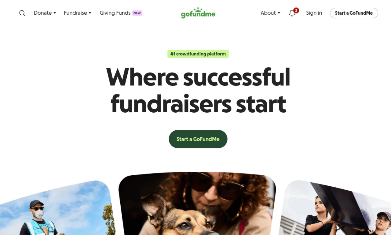 Screenshot of Fundly / GoFundMe website