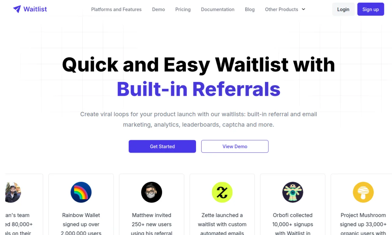 Screenshot of Waitlist / GetWaitlist website