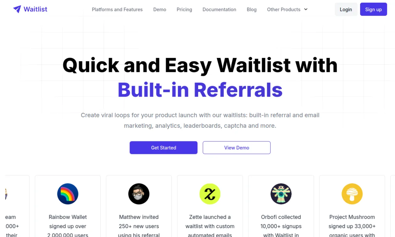 Screenshot of Waitlist / GetWaitlist website