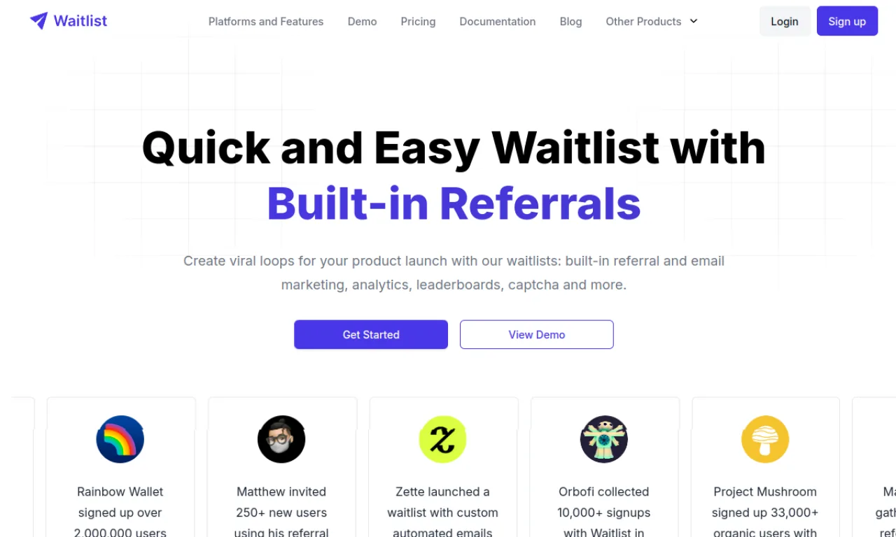Screenshot of Waitlist / GetWaitlist website