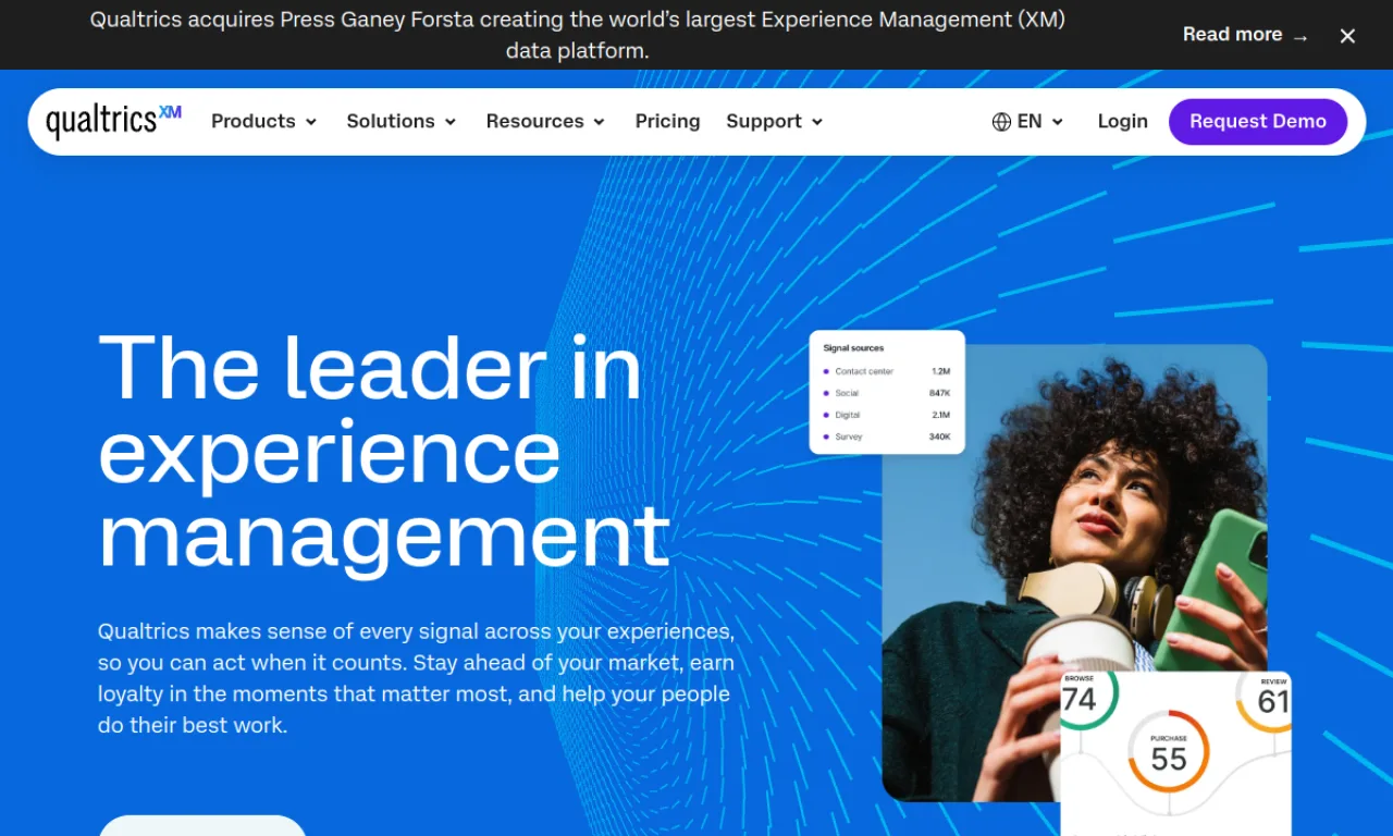 Screenshot of Qualtrics website