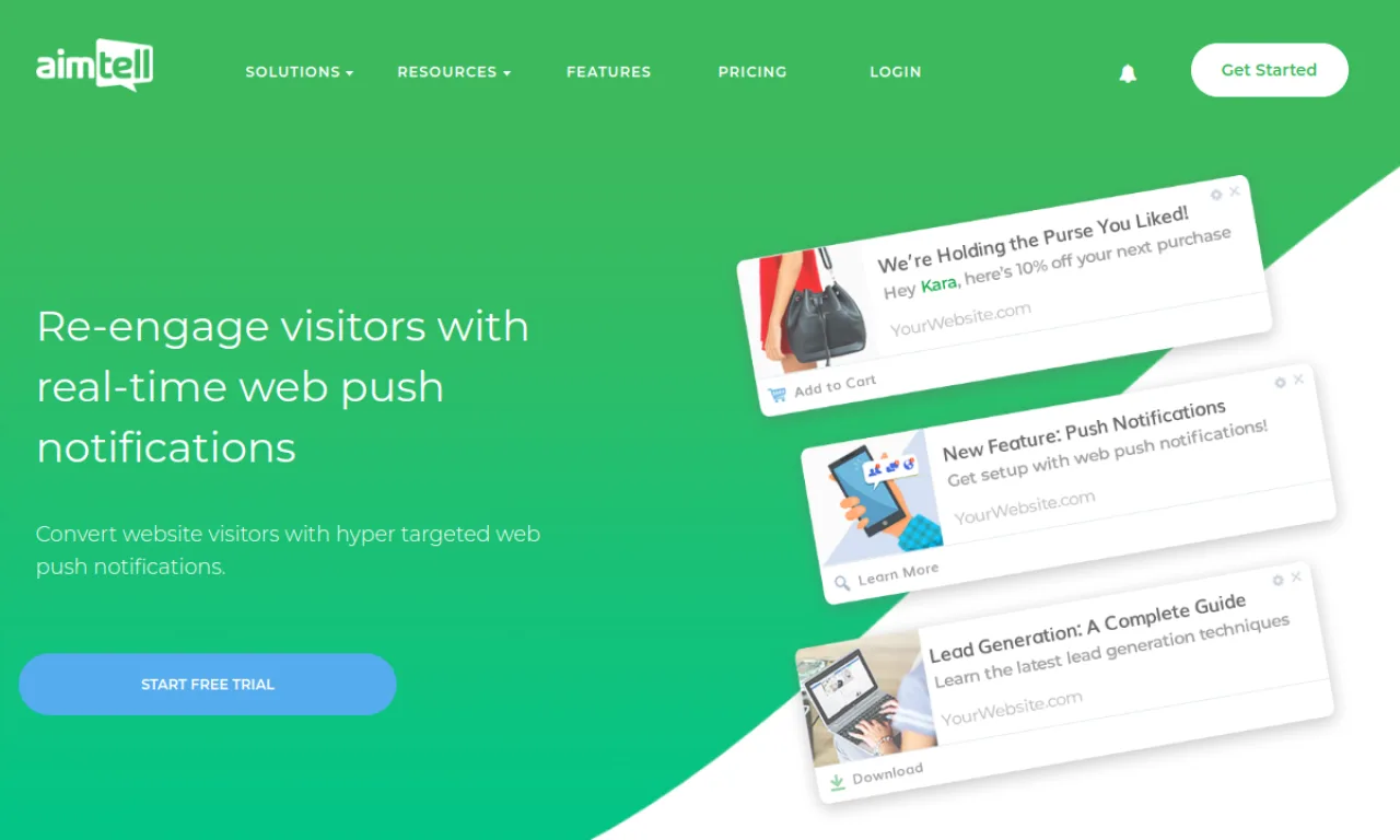 Screenshot of Aimtell website