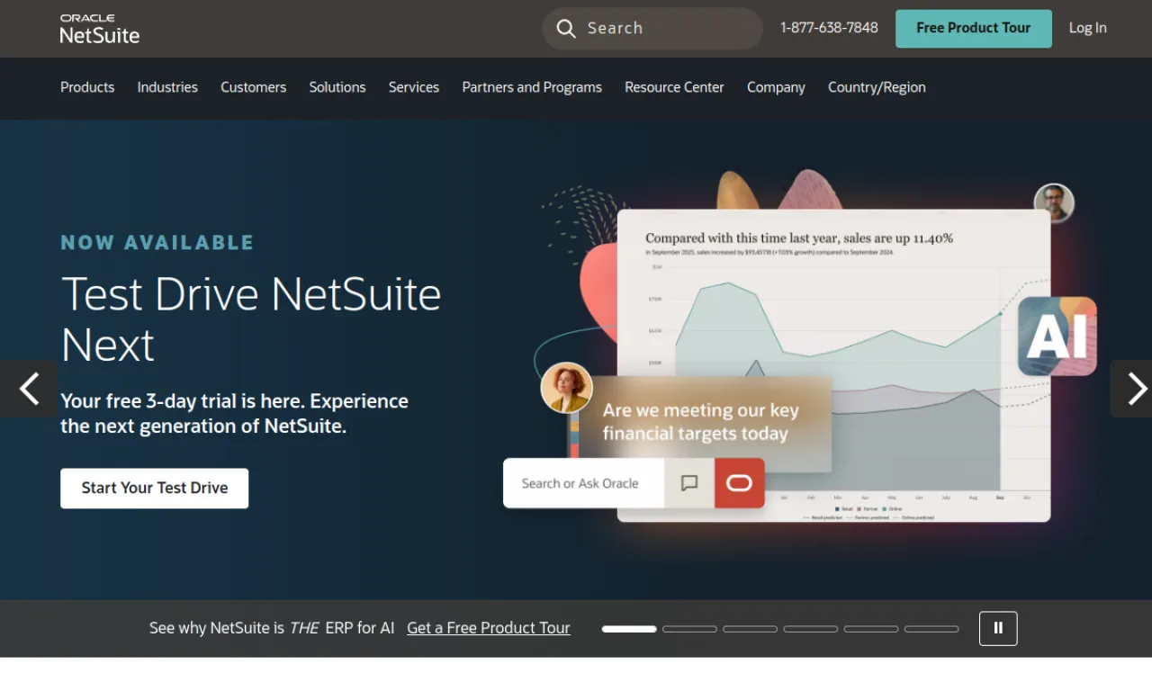 Screenshot of Oracle NetSuite website