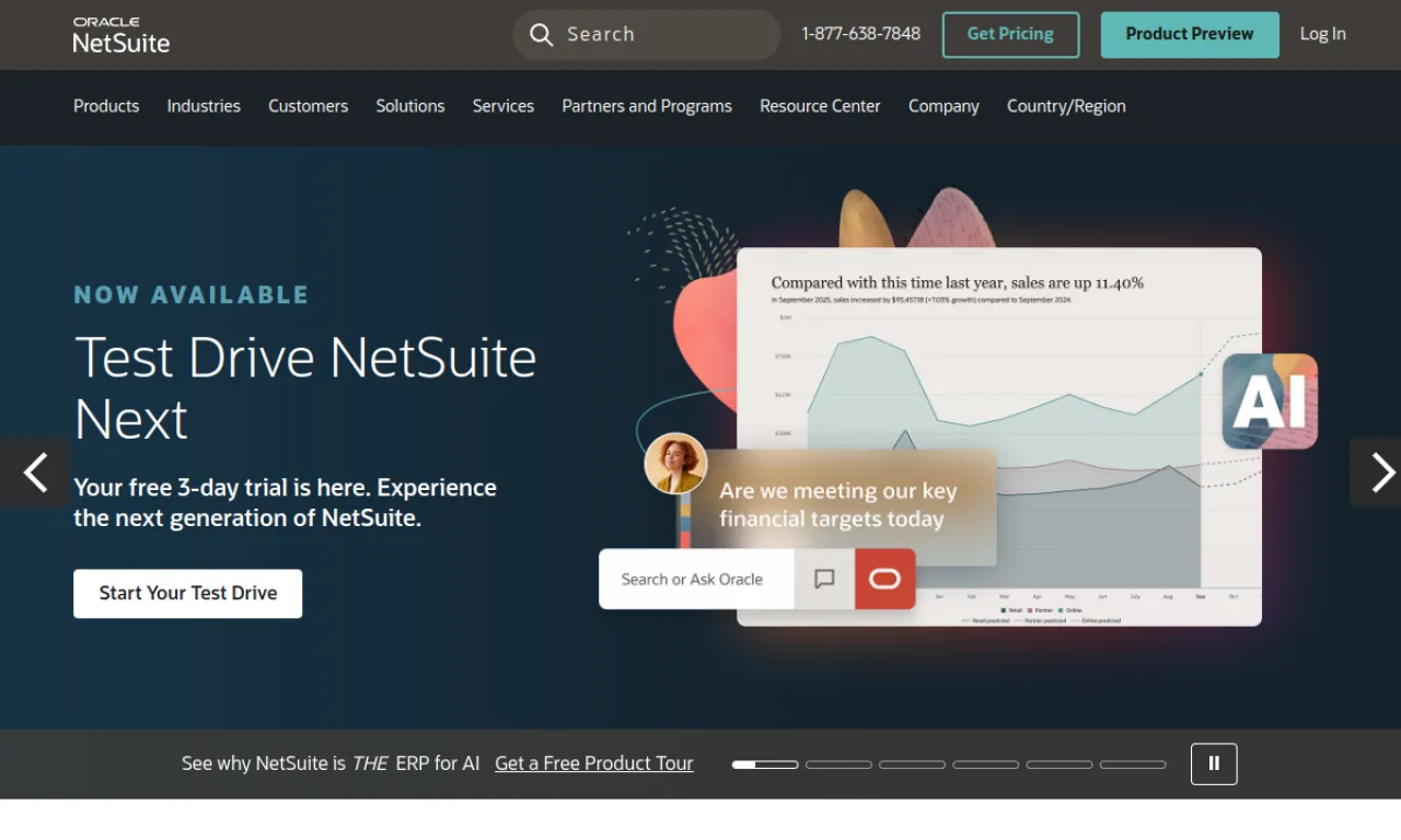 Screenshot of Oracle NetSuite website