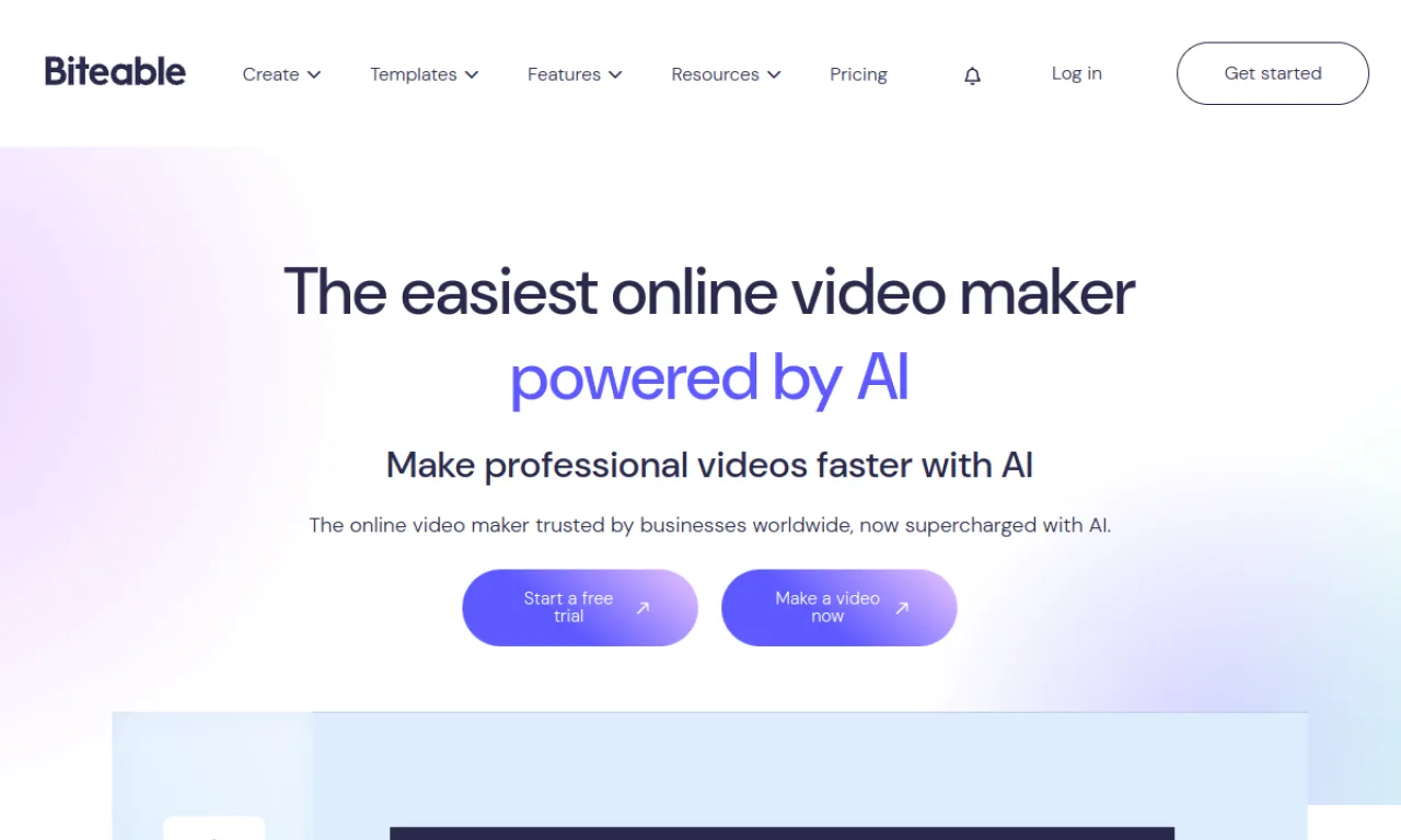 Screenshot of Biteable website