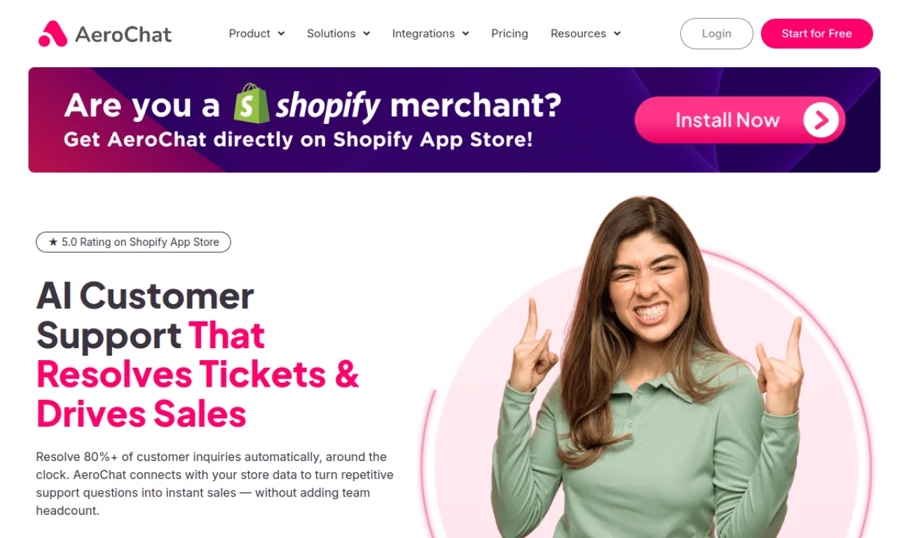 Screenshot of AeroChat website