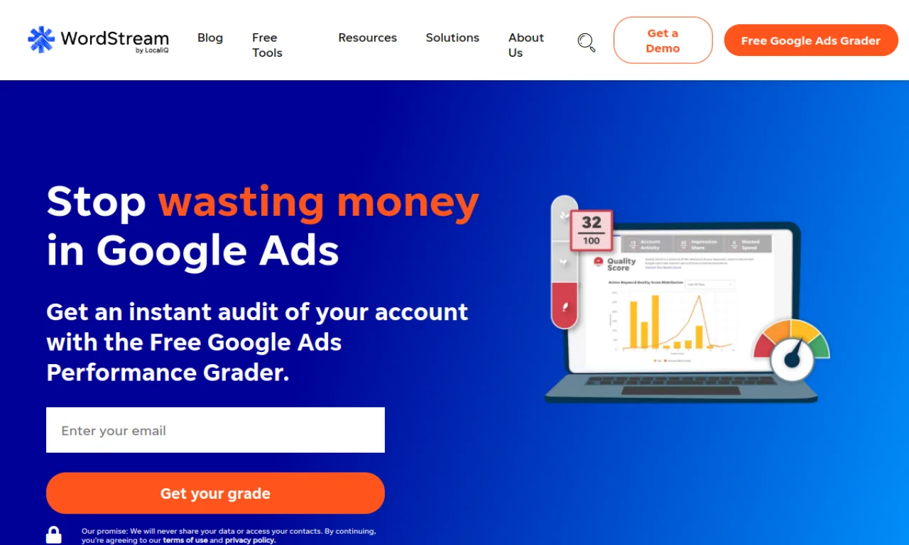 Screenshot of WordStream website