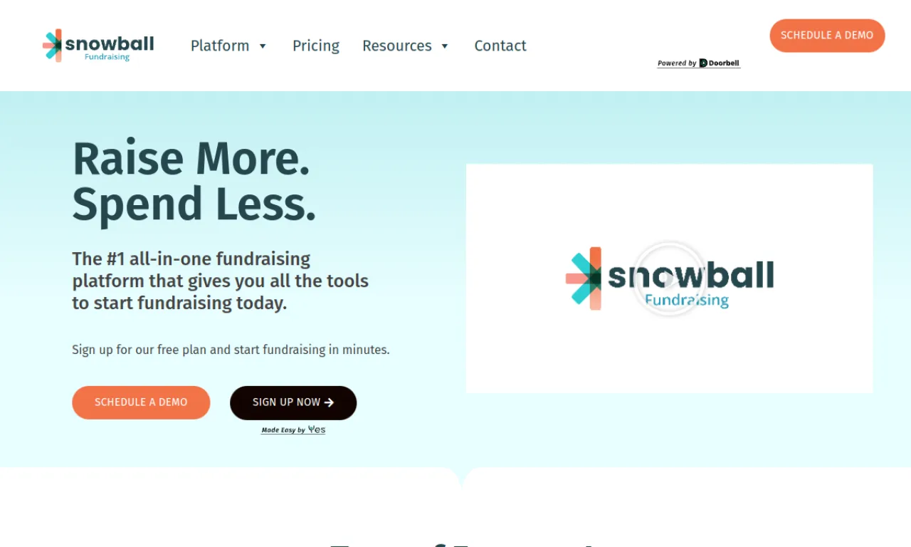 Screenshot of Snowball Fundraising website