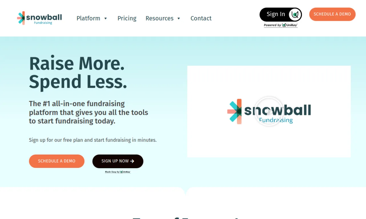 Screenshot of Snowball Fundraising website