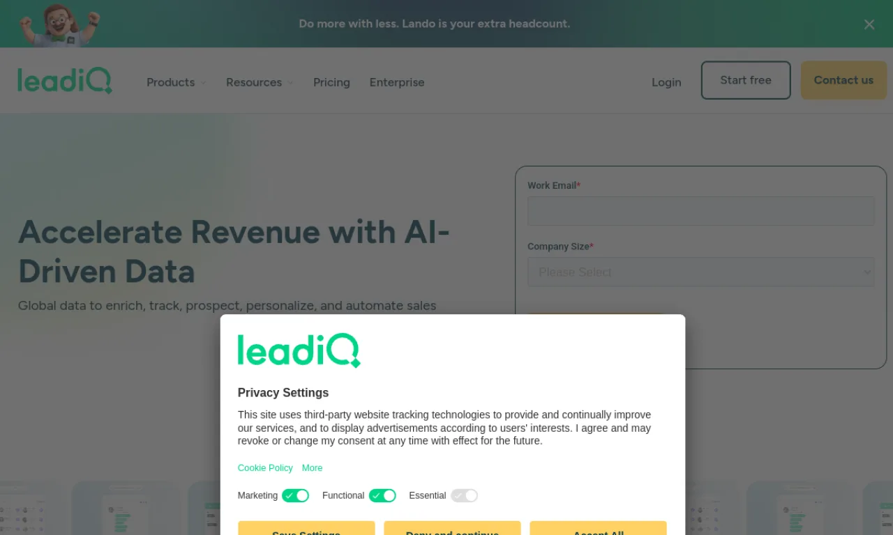 Screenshot of LeadIQ website