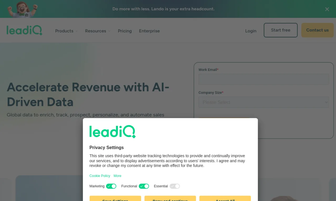 Screenshot of LeadIQ website