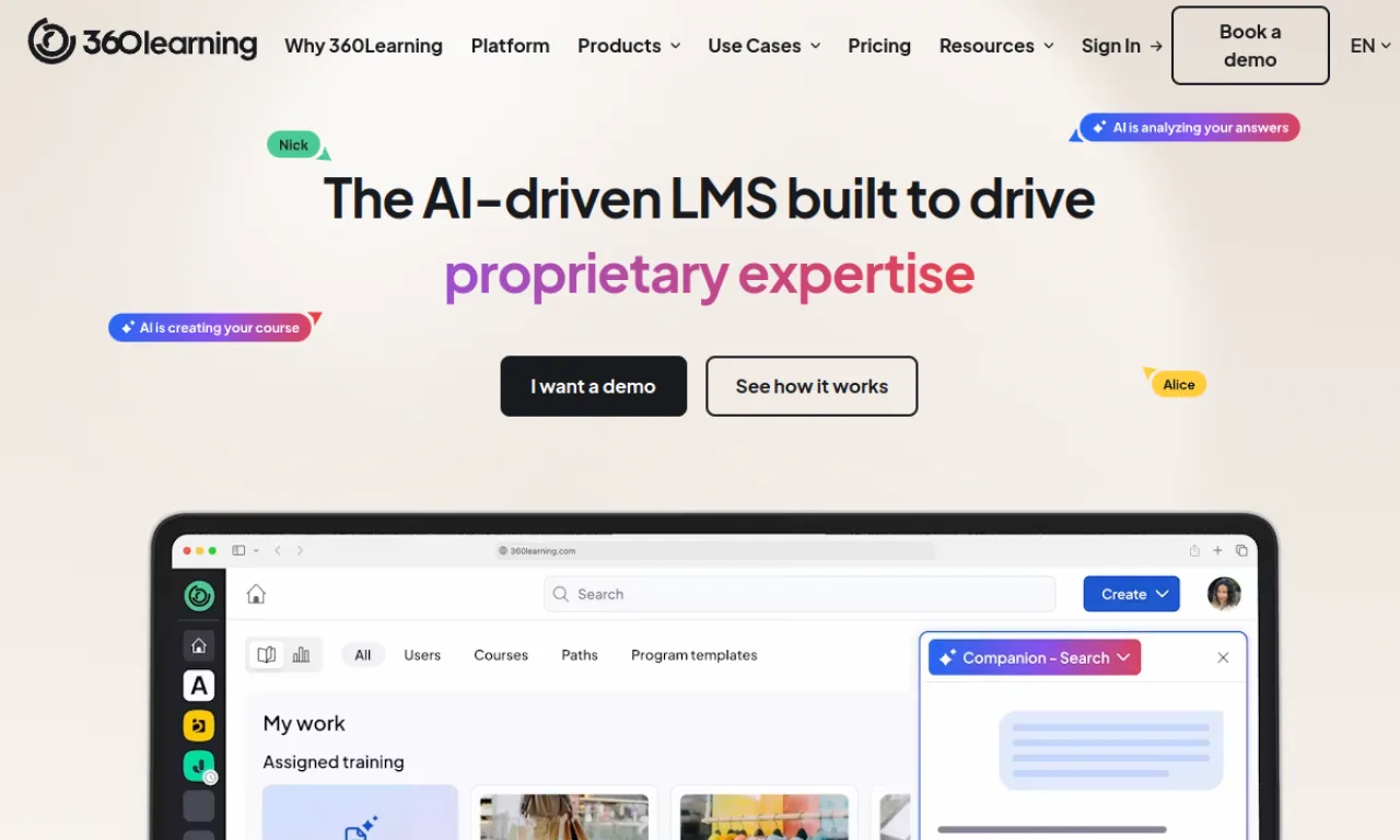 Screenshot of 360Learning website