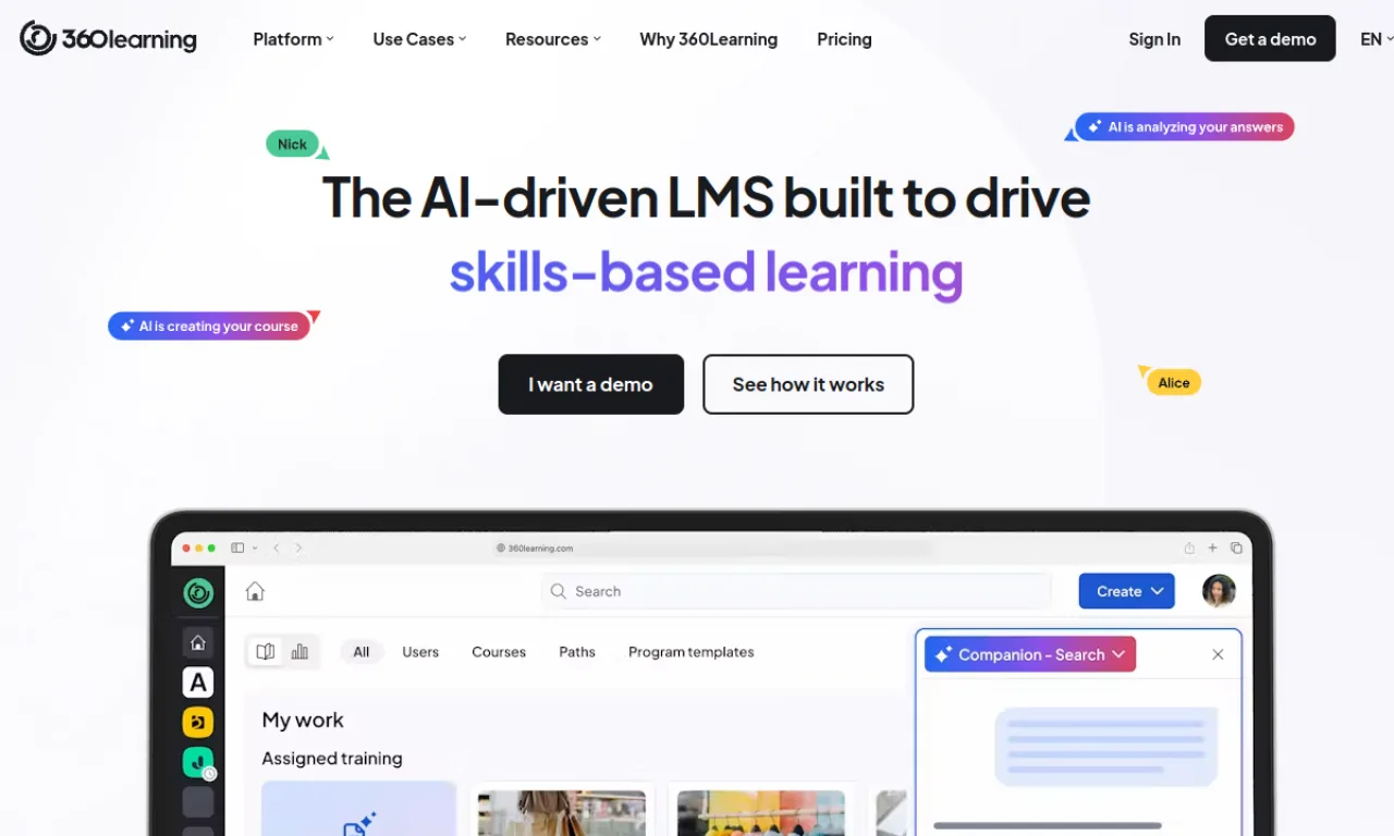 Screenshot of 360Learning website
