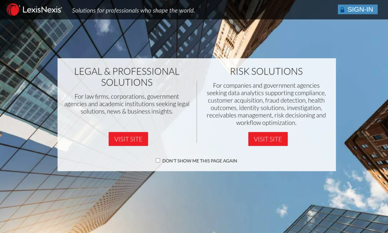 Screenshot of Lexis Protege website