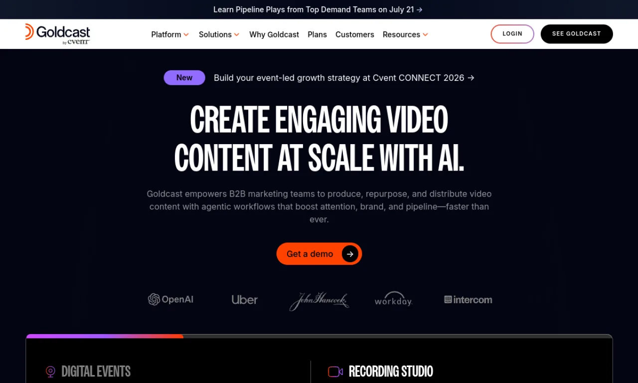 Screenshot of Goldcast Events website
