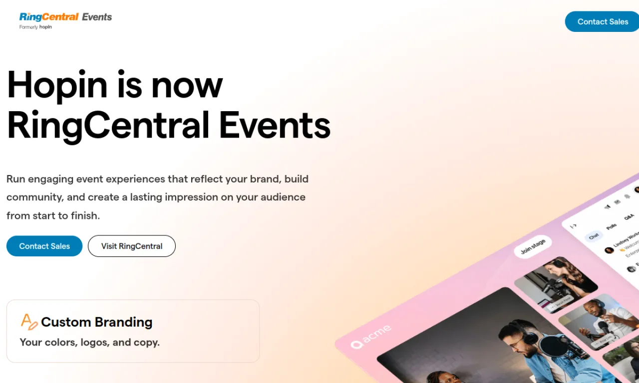 Screenshot of Hopin / RingCentral Events website