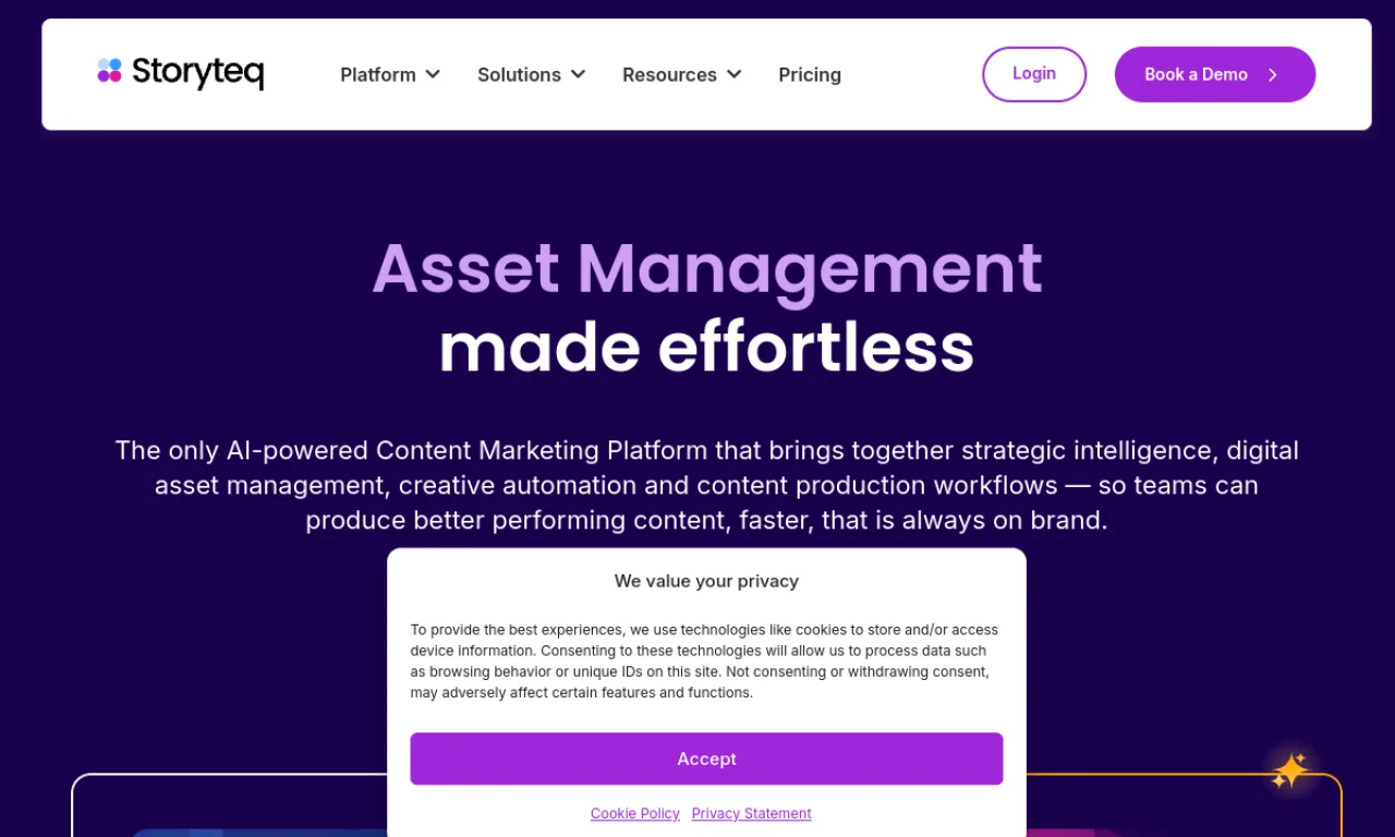 Screenshot of Storyteq website