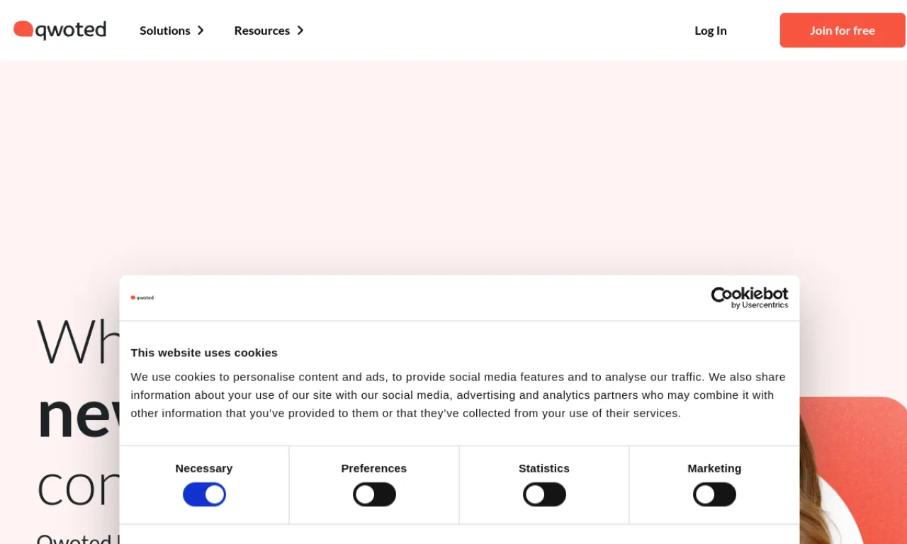 Screenshot of Qwoted website
