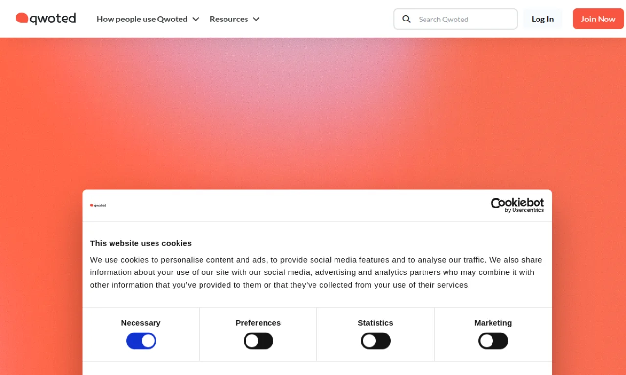 Screenshot of Qwoted website