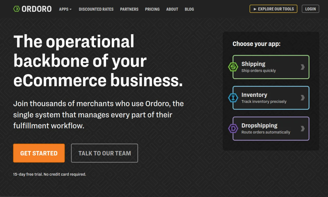 Screenshot of Ordoro website
