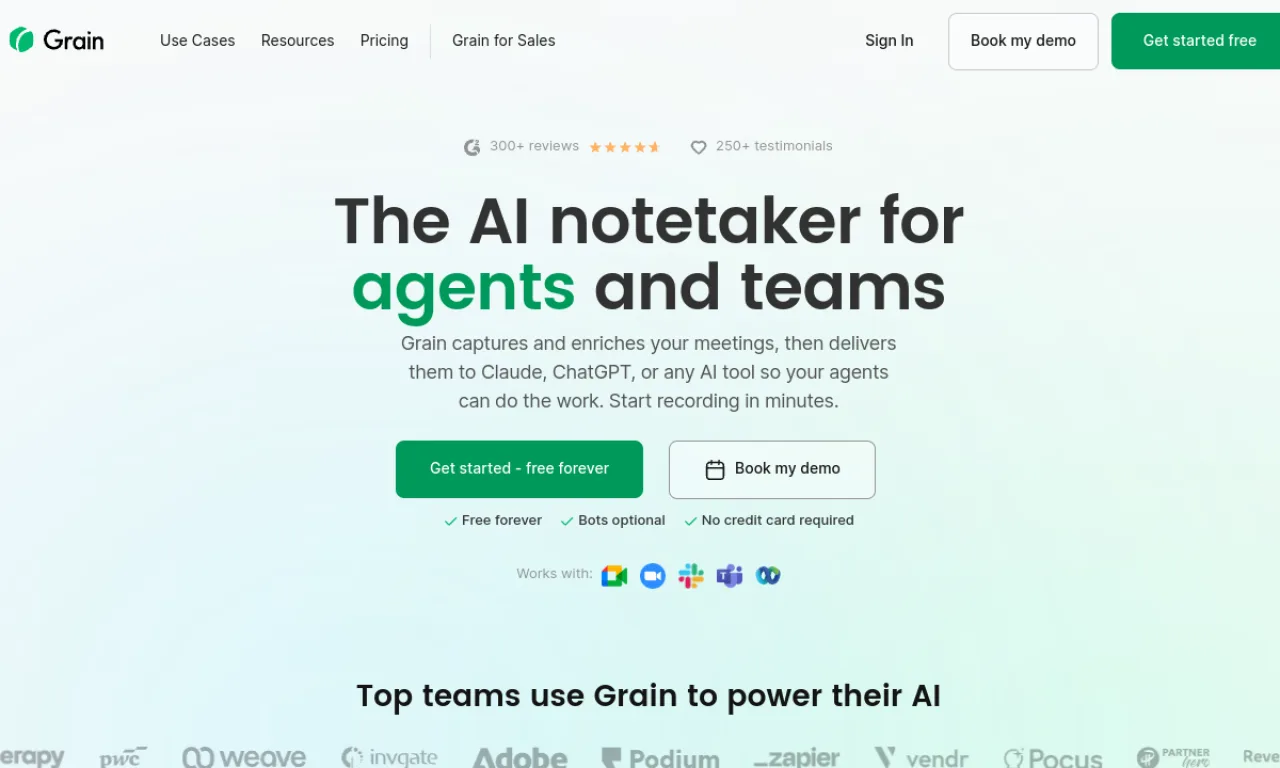 Screenshot of Grain website