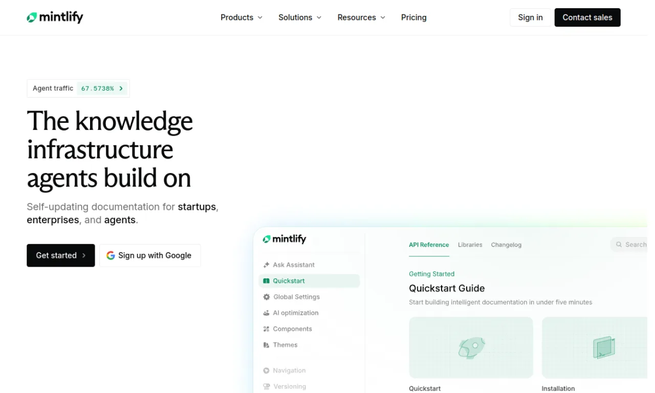 Screenshot of Mintlify website
