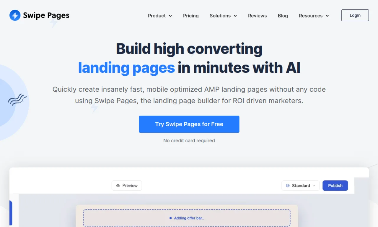 Screenshot of Swipe Pages website