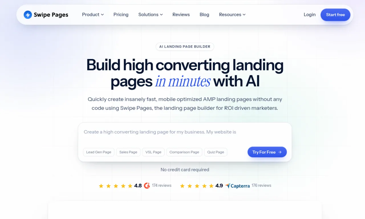 Screenshot of Swipe Pages website