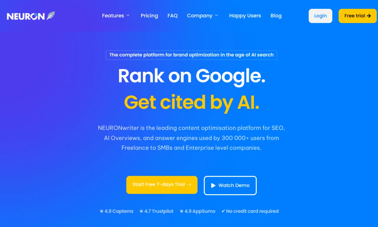 Screenshot of NeuronWriter website