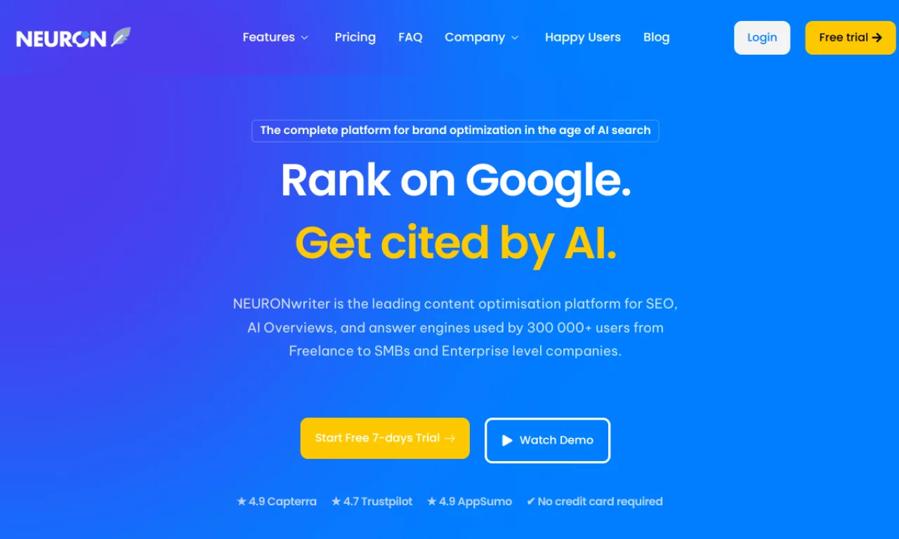 Screenshot of NeuronWriter website