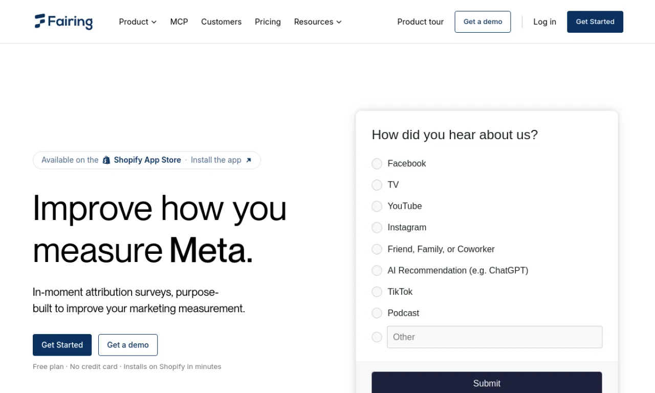 Screenshot of Fairing website
