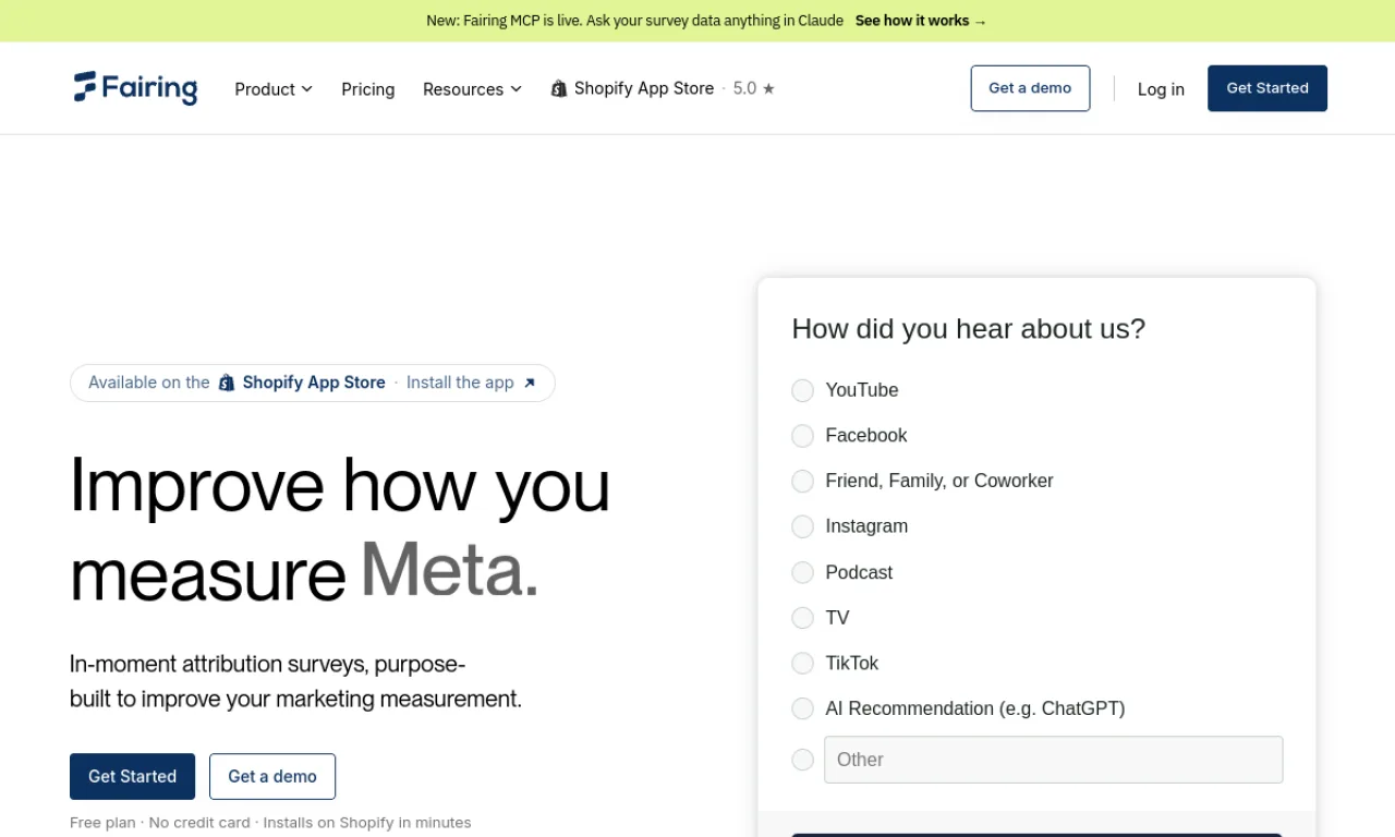 Screenshot of Fairing website