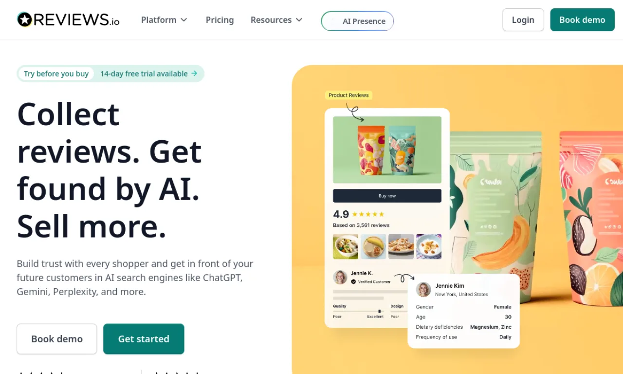 Screenshot of Reviews.io website