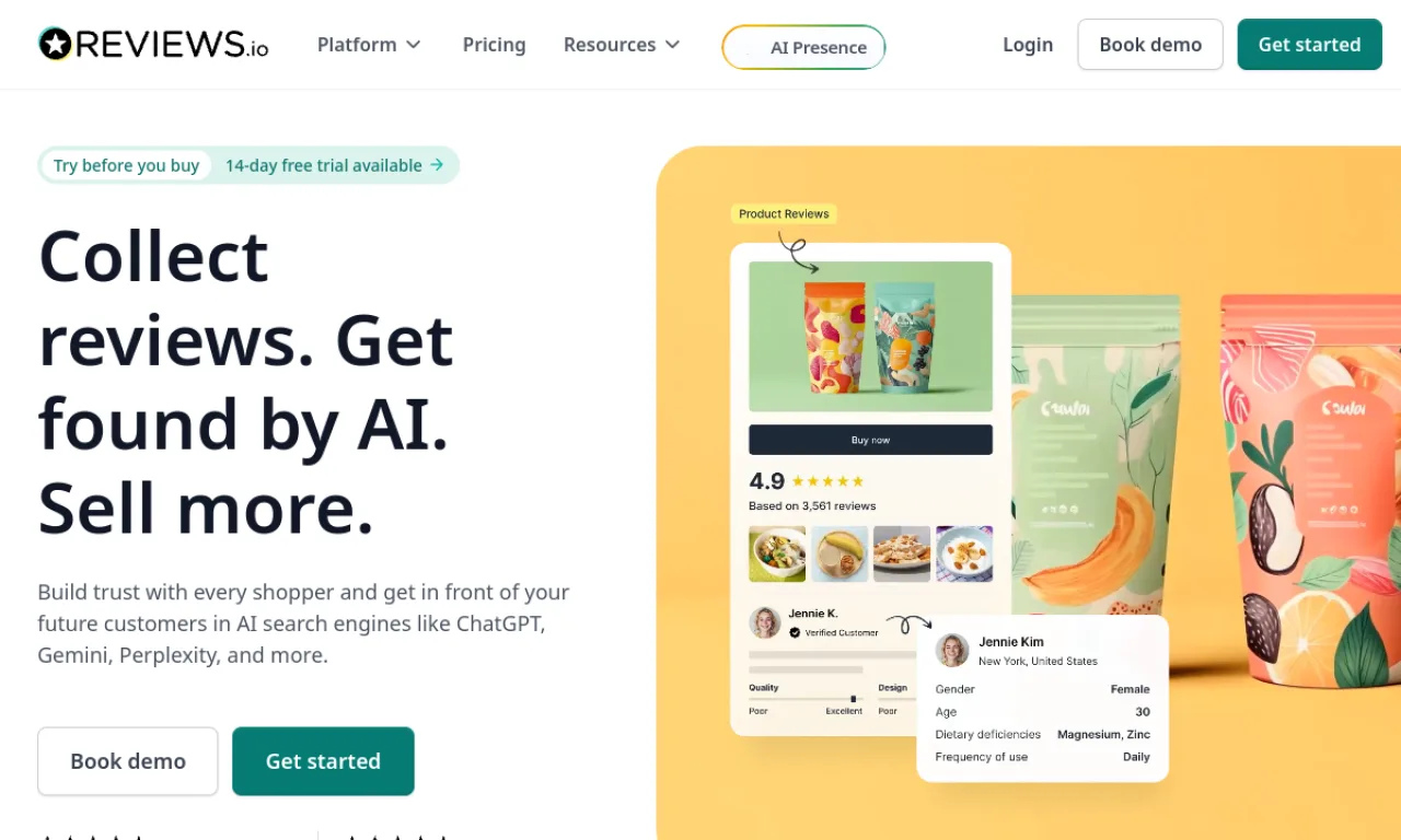 Screenshot of Reviews.io website