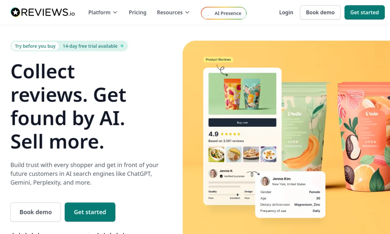 Screenshot of Reviews.io website