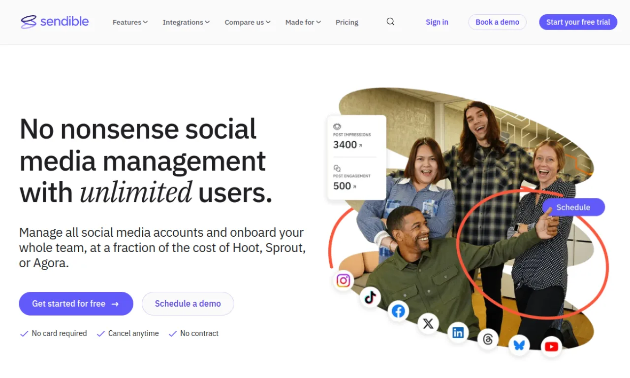 Screenshot of Sendible website