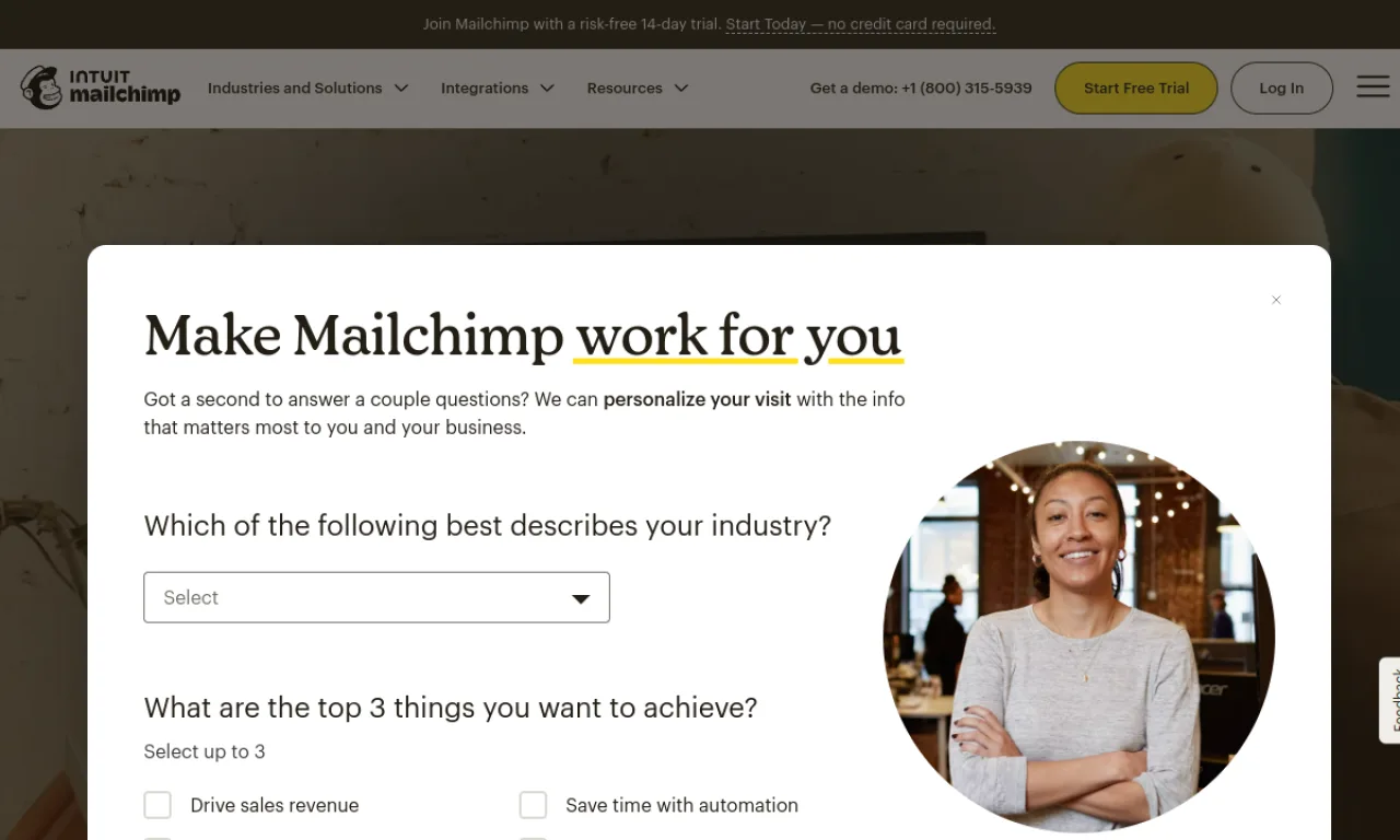 Screenshot of Mailchimp website