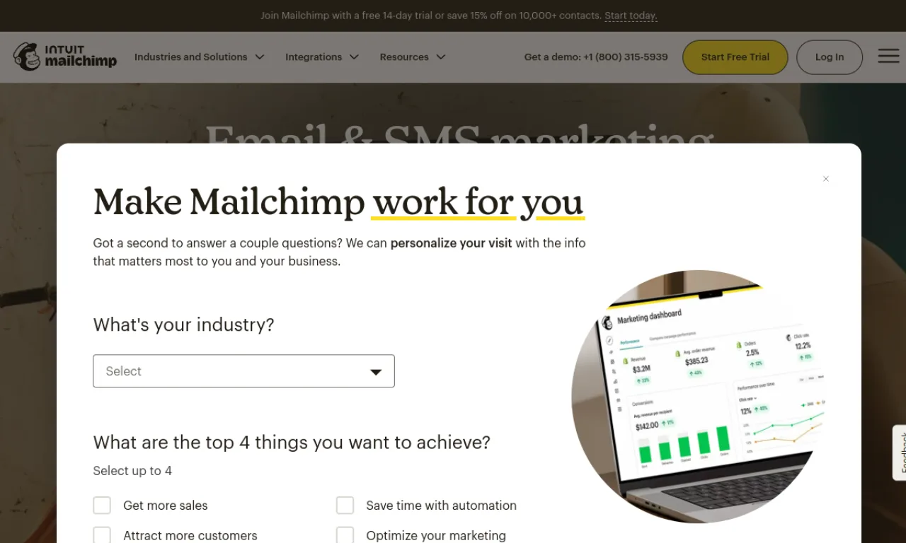 Screenshot of Mailchimp website