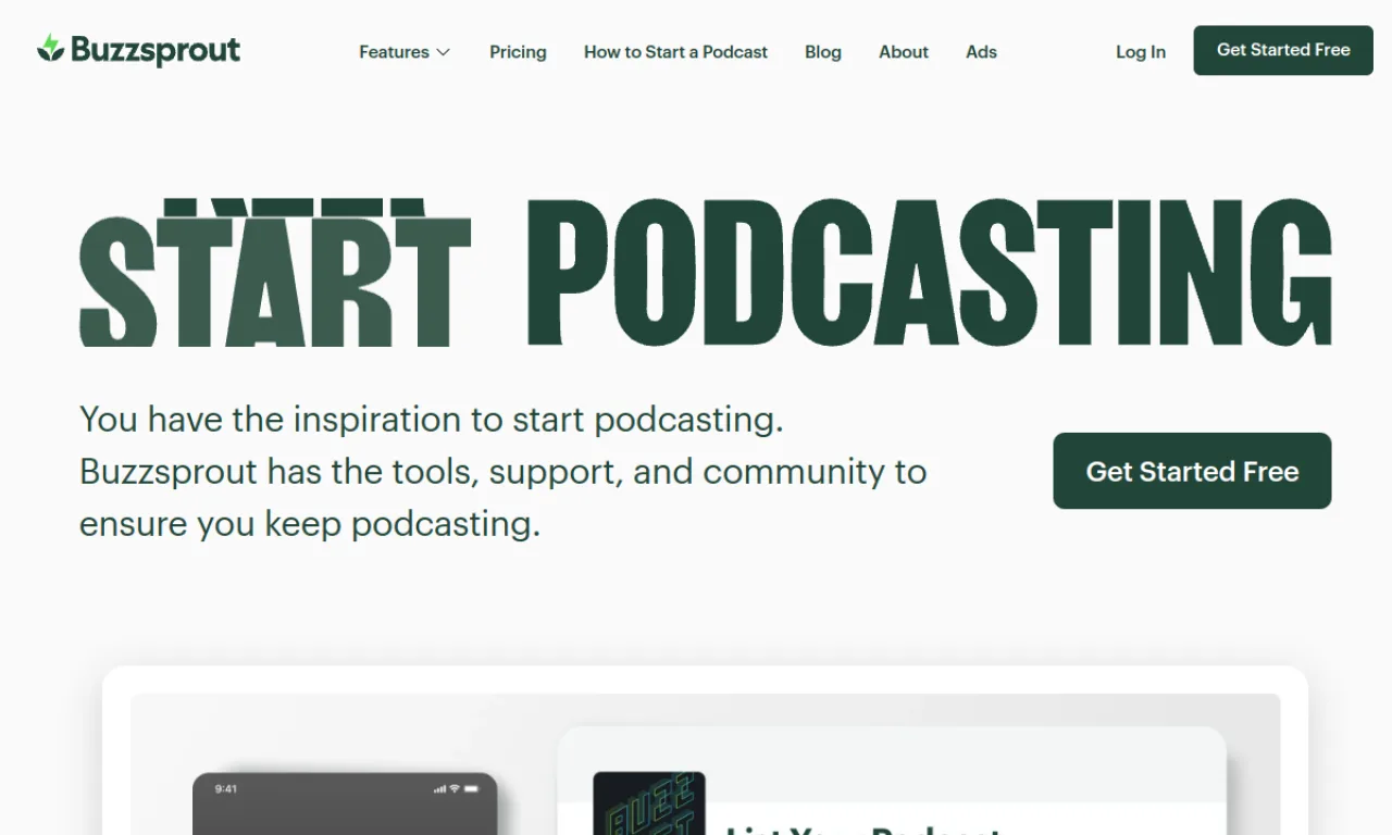 Screenshot of Buzzsprout website